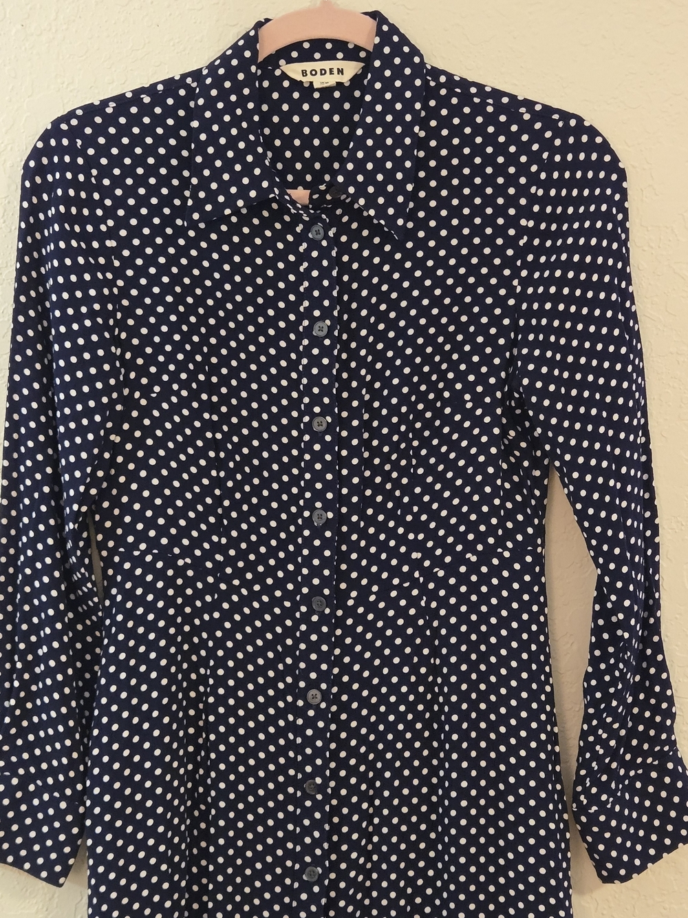 Boden Navy Polka Dot Shirt Dress Size US 4P / UK 8P Long Sleeve Button Front - Picture 2 of 11